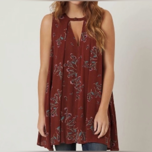 Free People Tree Swing Snap Out of It Tank Top Dress Rust Floral Keyhole XS - Picture 2 of 10
